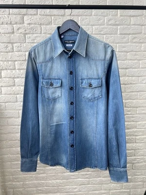 Camisa de hombre Dolce & Gabbana Gold Collection denim lavada occidental abotonada 42 Foto 1 de 4