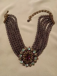 Heidi Daus Vintage Six Strand Swarovski Crystal Purple Bead Choker Necklace! WOW - Picture 1 of 6
