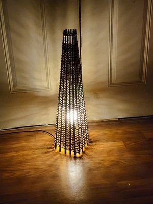 Primitive Rustic Weaved Wicker Bamboo Blue Cane Stick Floor Lamp Handcrafted 24” - Image 1 of 4