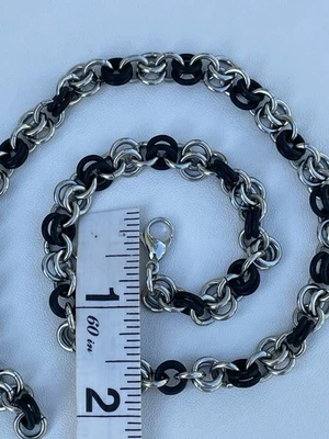 STEELX унисекс из нержавеющей стали и черный силиконовый Rolo цепочка ожерелье 18,5 дюймов - Изображение 1 из 4