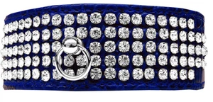 Mirage 5-reihiges Designer Kroko Hundehalsband Strass blau Größe 22 - Bild 1 von 1