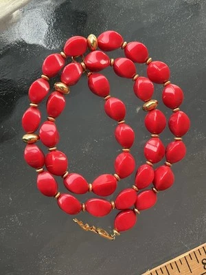 Napier Necklace Red & gold Plastic Beads Retro Vintage Vibrant 24” Inch - Image 1 of 4