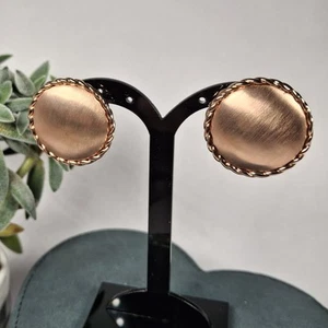 Copper Tone Brushed Metal Clip On Earrings Rope Edge Round Classic Statement - Picture 1 of 24