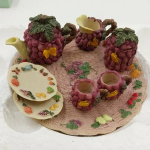 Wong's Polyresin Collectible Miniature Tea Set Grapes & Fruit Teapot Teacup 5.5" - Picture 1 of 11