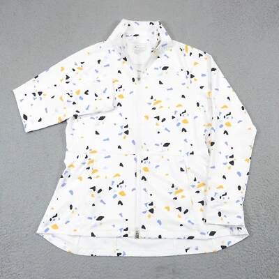 Peter Millar Jacket Women Large White Geometric Full Zip UPF Performance Sweater - Image 1 of 4