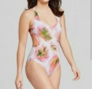 Costume da bagno Tori Praver MED taglio palma sfacciato pezzo unico rosa bianco verde nuovo con etichette - Foto 1 di 10