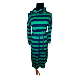 Vintage Lacoste David Crystal 70er grün blau gestreift grün Kleid adrette Gürtel Kutte - Bild 1 von 15