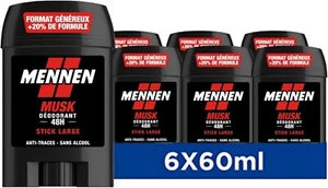 Lot 6 Déodorants Mennen MUSK 48H Stick Large Sans Alcool Anti-Traces 6 x 60ml - Picture 1 of 8