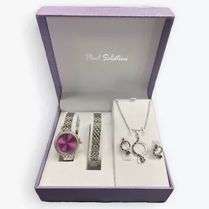 Paul Salatini Watch & Jewellery Gift Set In A Stunning Box - Silver/Purple - Picture 1 of 7