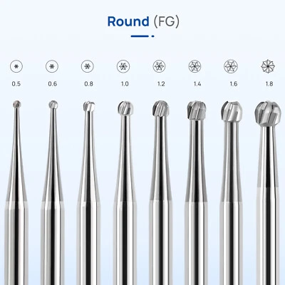 JMU Dental Tungsten Carbide Burs for High Speed Handpiece, FG Round Burs 5pcs/pk - Image 1 of 4