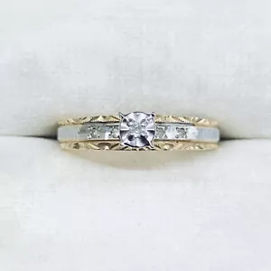 0.05 Ct 10k Yellow Gold Diamond Engagement Wedding 2 Tone Ring Band Size 7.5 - Picture 1 of 9