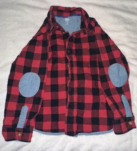 Boys 5T Flannel button Up Long Sleeve Elbow Pads Black/red Wonder Nation - Picture 1 of 9