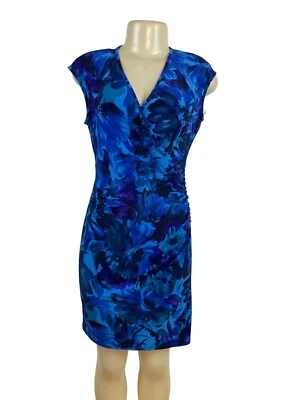 Chaps Womens Blue Floral Sleeveless V-Neck Wrap Dress PM - New - Image 1 of 4