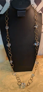 Long Gold Tone Rings & Clear Lucite Balls Beads Necklace - Picture 1 of 5
