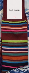 Calcetines italianos Paul Smith para hombre Yodel rayas rojo Damson S424 talla única mezcla de algodón - Imagen 1 de 5