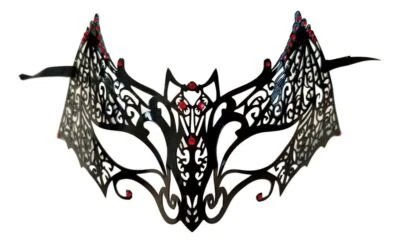 Bat Red Crystal Mask Masquerade Metal Filigree Halloween - Image 1 of 3