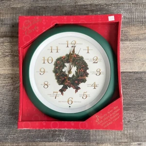 The Original Caroling Wall Clock New Christmas Carols Light Sensor Green Wreath - Picture 1 of 6