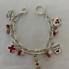 Vintage AJMC Charm Bracelet Nurses Are All Heart Medical Theme Silver Tone