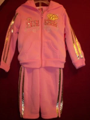 Sudadera con capucha y pantalones PRINCESS 2 piezas cremallera rosa suave con detalles plateados talla 12M etiquetas nuevas Foto 1 de 4