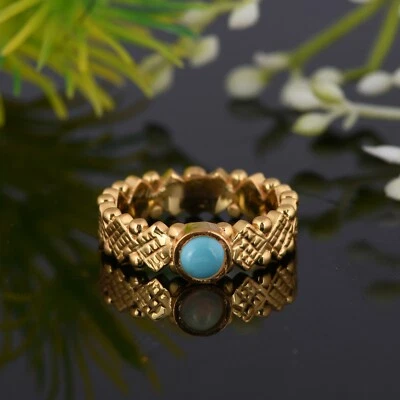 Anillo de compromiso enchapado en oro amarillo Arizona turquesa anillo joyería Foto 1 de 4