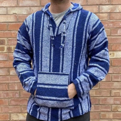 Festival Poncho Blue Knitted Pullover Windbreaker Thick Outdoor Jumper Alpaca - Image 1 of 3