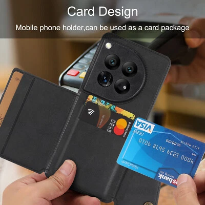 For OnePlus 12 Luxury Hybrid Leather Wallet Card Slots Magnetic Stand Case Cover - Image 1 of 4
