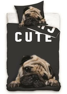 Hund Mops Bettgarnitur 100% Baumwolle Bettbezug 140x200 + Bezug 70x90 - Bild 1 von 1