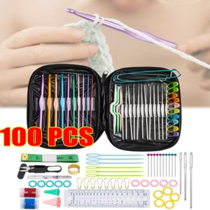100pc ToolSet Aluminum Crochet Hooks Needles Knit Weave Craft Yarn Multicolor A+ - Picture 1 of 9