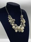 Vintage Faux Pearl Bib Necklace Chunky Bubble Cluster Charms Statement