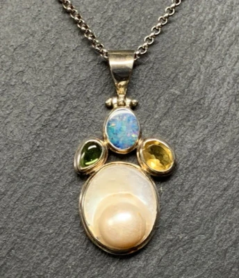 Opal  Anhänger  Citrin, Peridot & Perle    925er Silber - Bild 1 von 4