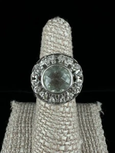 Vintage Sterling Grand Tortue Coque Coupe Lumière Aigue-Marine Cocktail Bague Sz - Photo 1 sur 10