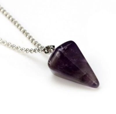 Collana pendolo ciondolo vera ametista con GARANZIA piramide esagonale NUOVA - Immagine 1 di 4