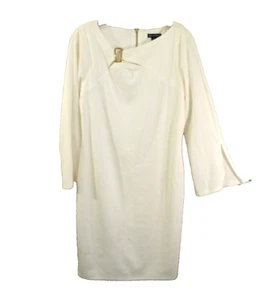 Nina Leonard Kleid mit Schmuckausschnitt Größe Large neu mit Etikett Winter weiß Etui Cocktail - Bild 1 von 16