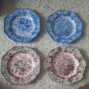 Set 4 The Spode Archive Collection "Jasmine & Blue Rose"  Plate 9.5”  Brown Pink - Picture 1 of 4