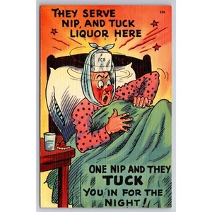 Postcard Humor They Serve Nip and Tuck Liquor Here 0662 - Picture 1 of 2