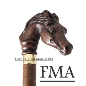 Bastón de madera arte de diseñador bastón caballo animal madera tallada cabeza - Imagen 1 de 4