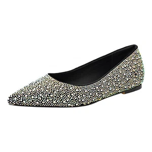 Women Rhinestone Flats Shiny Wedding Pointed Toe Ballet Flats Bridal Dress Shoes - Picture 1 of 15