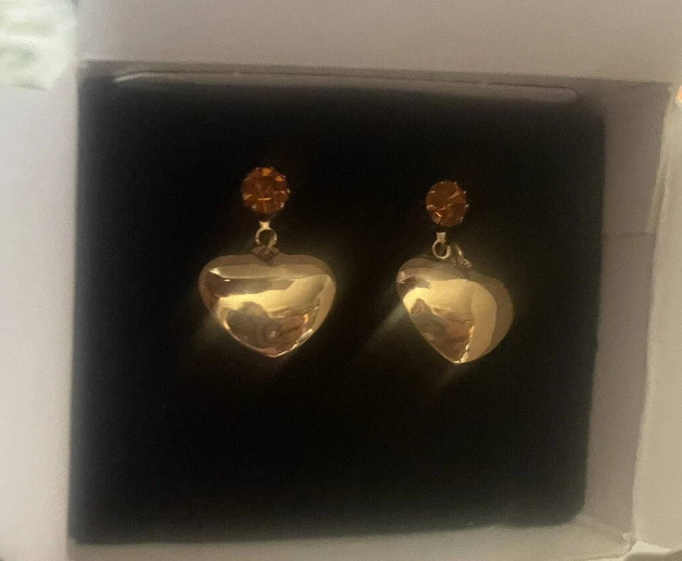 Pendientes colgantes corazón piedra natal AVON noviembre topacio simulado perforado NUEVO Foto 1 de 1