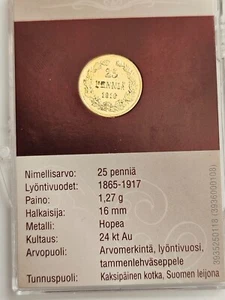 1916 Finland 25 Pennia Silver Coin - 24 kt Gold-Plated Suemen Moneta - Picture 1 of 3
