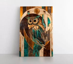 Impresión de arte de pared de búho sobre lienzo estilo Art Deco vintage animales vida silvestre aves decoración - Imagen 1 de 12