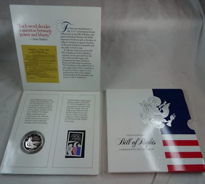 1993-S James Madison Proof Silver Half Dollar Bill of Rights Coin & Stamp Set - Image 1 of 4
