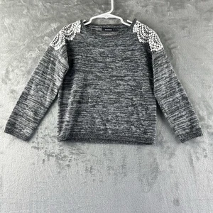 In Extenso Sweater Girls 6 Black White Gray Lace Shoulder Detail - Picture 1 of 4