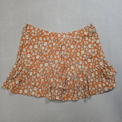 Falda Forever 21 Plus Mujer 2X Naranja Margarita Floral Volantes Mini Boho Verano Foto 1 de 4