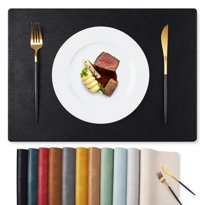 Vinyl Placemats Set of 6-12 X 17 Inch - Faux Leather 100% Waterproof Oil-Proo... - Image 1 of 4