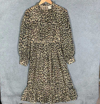 Vestido Kate Spade Midi Talla 8 Tostado/Dorado Leopardo Corte Punto Metálico Mezcla Seda Foto 1 de 4