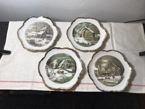 Vintage Currier & Ives 4er Set Winter Gehöft Szenen Deko Wand 7" Teller  - Bild 1 von 10