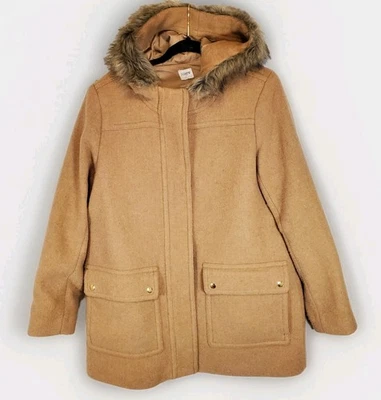J. Parka para mujer Crew Factory Vail capucha de piel sintética mezcla de lana bellota abrigo grande Foto 1 de 4