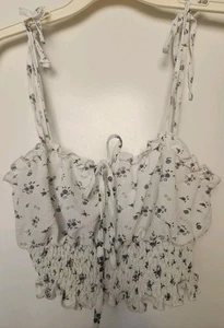 SHEIN White Floral Spaghetti Strap Crop Top Tank Cami Size Small - Picture 1 of 2