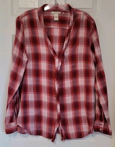 Sundance Hemd Damen Gr. XL rot kariert Button Down Flanell roher Saum Herbst Country  - Bild 1 von 5