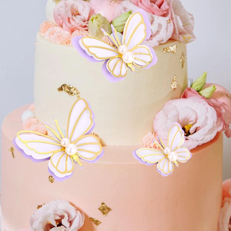 3 Piezas Mariposa Pastel Toppers Boda Cumpleaños Fiesta 3D Foto 1 de 1